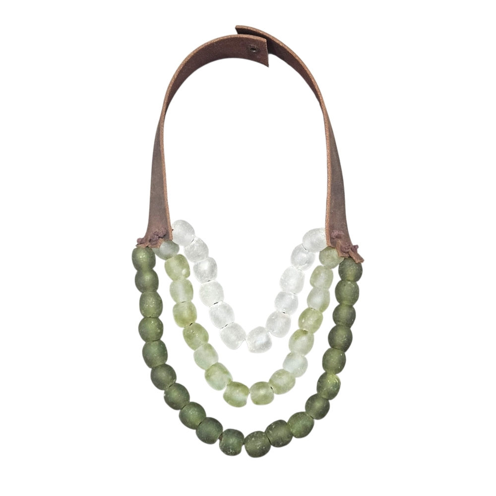 New Handmade Krobo Bead And Leather Necklace